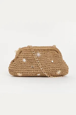 Simply Be Raffia Star Studded Clutch BagJeden