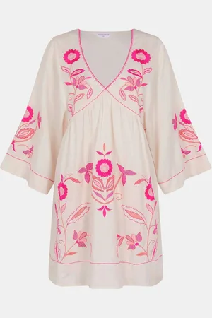 Accessorize Floral Print Embroidered Mini Beach DressL
