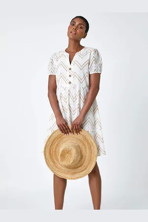 Roman Zig-Zag Embroidered 100% Cotton Tunic Dress42