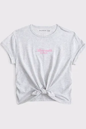 Abercrombie & Fitch Grey Cropped Short Sleeve Logo T-Shirt With Tie Front158164 cm