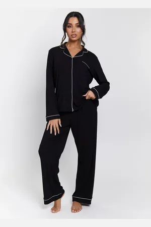 Loungeable Rib Long Sleeve Traditional Shirt and Long PyjamasL