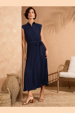 Love & Roses Pleated Tipped Scallop Midi Shirt Dress38