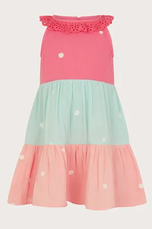 Monsoon Baby Floral Embroidered Tiered 100% Cotton Dress98104 cm