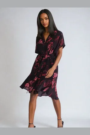 Religion Fade Tunic Dress With Tie Waist And Frill Hem In Dark Floral40