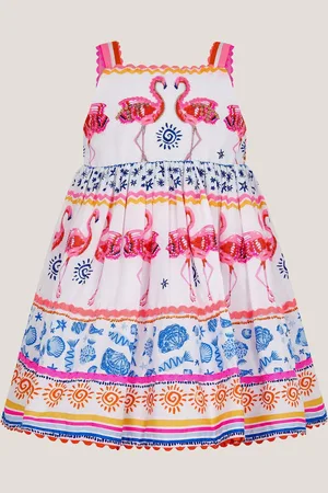 Monsoon Sequin Embellished Flamingo 100% Cotton Dress3 lat (98 cm)