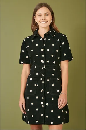 Yumi Daisy Embroidered Cord Shirt Dress40