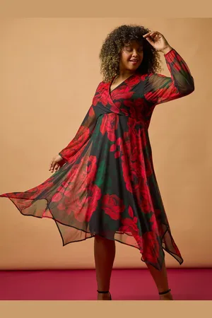 Roman Curve Floral Print Wrap Stretch Midi Dress54