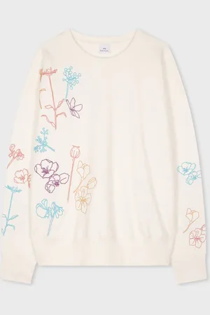 Paul Smith 100% Organic Cotton Flower Embroidery Jersey White SweatshirtL