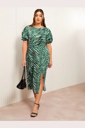 Friends Like These Curves Flutter Sleeve Ruche Front Midi Dress54