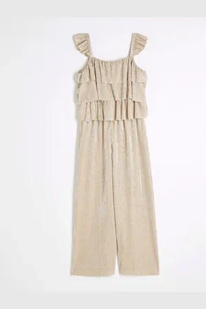 River Island Girls Gold Plisse Ruffle Jumpsuit134140 cm