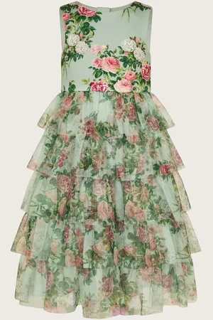 Monsoon Flora Rose Print Tiered Tulle Dress12