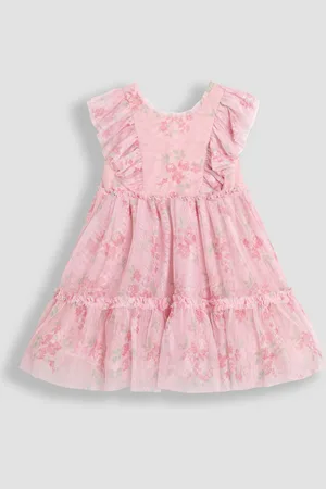 JoJo Maman Bébé Floral Ruffle Shoulder Tiered Tulle Dress98104 cm