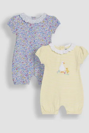 JoJo Maman Bébé Broderie Collar 100% Cotton Rompers 2 Pack6268 cm