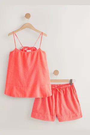 Next Piżama w kratę gingham z koszulką na ramiączkach i szortami, 100% bawełnaEU 44 (UK 16)