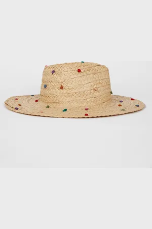 Paul Smith Natural Embroidered Polka Dot Raffia Summer Hatsmall