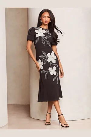 Lipsy London Embroidered Floral Artwork Fit And Flare Premium Midi Occasion Dress42