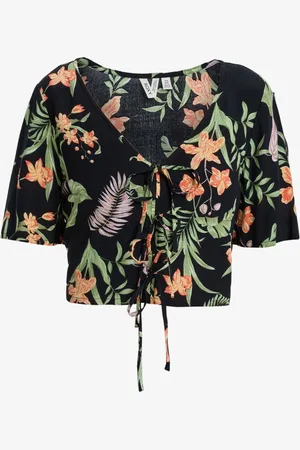 Roxy Tropical Print Pink Sunset Tie BlouseXS