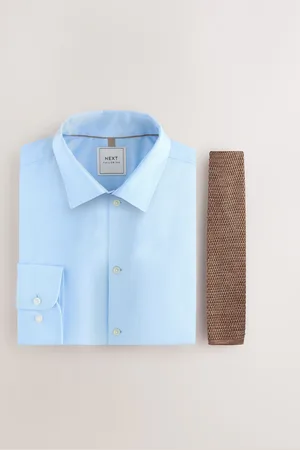 Next Forest Dot Tie/Blue and White Stripe Slim Fit Shirt and Tie Pack with Cutaway Collar and Double Cuff175 cali