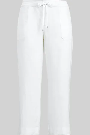 Ralph Lauren Curve Jovonie Linen Wide Leg Drape White Trousers48