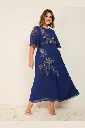 Friends Like These Chiffon Angel Sleeve Embellished Midi Dress40