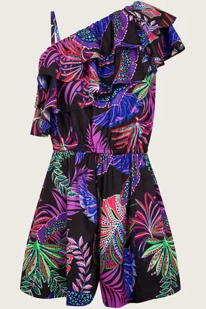 Monsoon Tropical Print One Shoulder Playsuit166168 cm