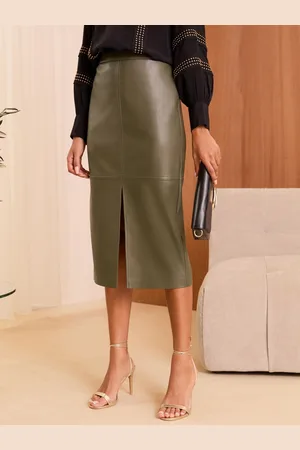 Love & Roses Faux Leather Midi Pencil Skirt44