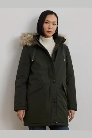 Ralph Lauren Texture Puffer Faux Fur Hood CoatL