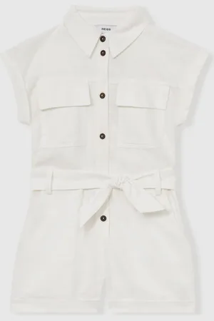 Reiss Zoe Cotton-Linen Belted Playsuit116122 cm