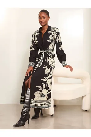 Lipsy London Monochrome Floral Button Through Midi Bleted Shirt Dress34