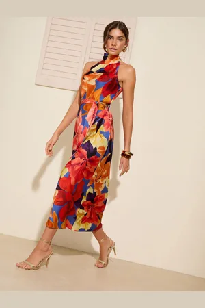 Friends Like These Print Tie Halter Neck Satin Midi Dress44