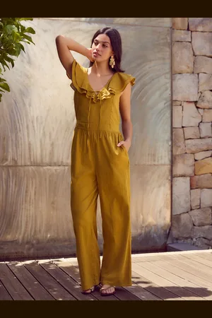 Next Ruffled Tie Back Wide Leg Boho 100% Cotton Jumpsuit40