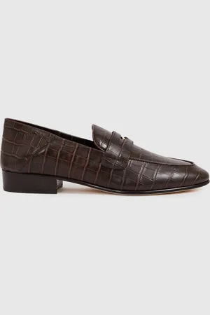 Paige Leather Crocodile-Embossed Penny LoafersEU 38 (UK 5)