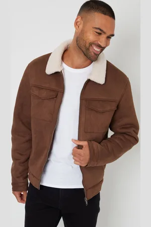 Threadbare Faux Fur Suede Borg Lined Aviator JacketM