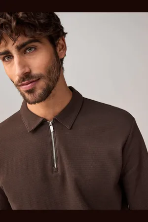 Next Long Sleeve Waffle Textured 100% Cotton Polo Shirt5XL