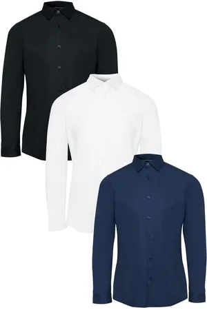 Threadbare Cotton Poplin Long Sleeve Shirts 3 Pack With StretchM