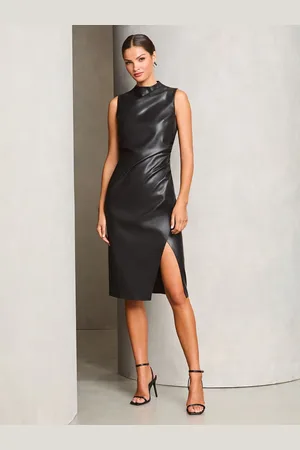 Lipsy London Faux Leather Drape Bodycon Midi Dress44