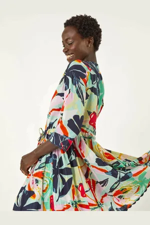 Roman Abstract Print Button 100% Cotton Shirt Dress48