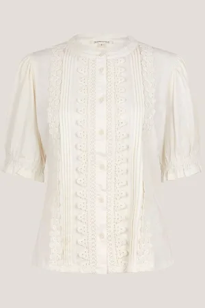 Monsoon Lia Lace Puff-Sleeve 100% Cotton BlouseL