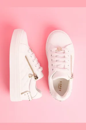 Lipsy London Lace Up Chunky Flatform Quilted Faux Leather Trainersuk3eu355