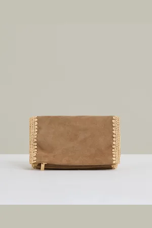 Reiss Emie Suede Woven-Trim Clutch BagJeden