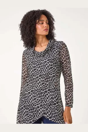 Roman Abstract Print Cowl Neck Stretch Top38