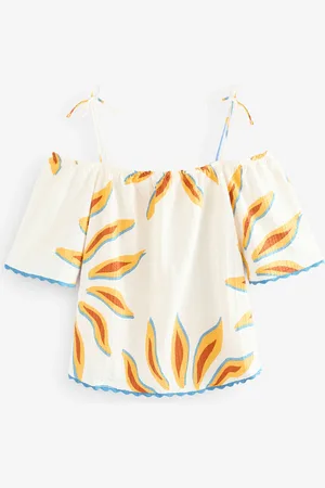 Next 100% Cotton Strappy Bardot Short Sleeve TopEU 38 (UK 10)