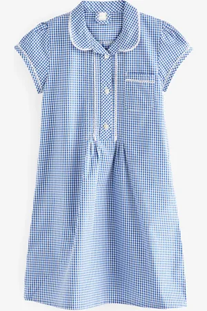 Next Sukienka szkolna z wysoką zawartością bawełny, wykończona koronką i guzikami z przodu, ze wzorem w kratę gingham (3-14 lat)13 lat (158 cm)