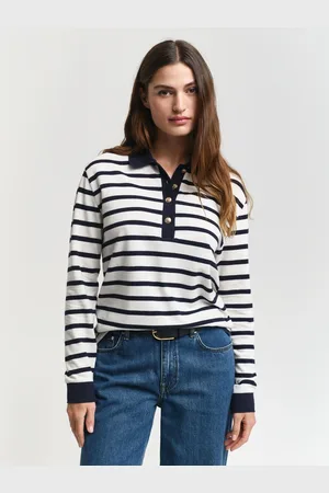 GANT Long Sleeve Breton Stripe Pique 100% Cotton Polo ShirtL