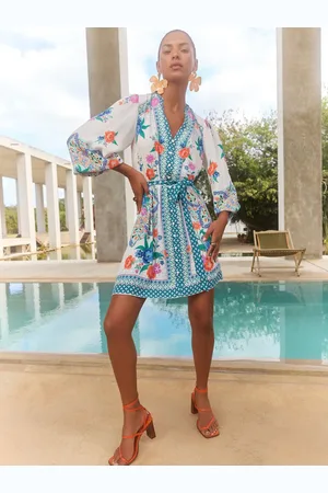 Love & Roses Woodblock Printed V-Neck Belted Long Sleeve Mini Dress40