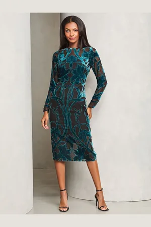 Lipsy London Premium Velvet Printed Burnout Long Sleeve Midi Dress42