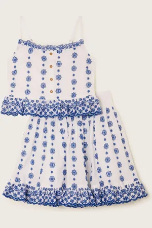 Monsoon Floral Broderie Cami 100% Cotton Top and Skirt Set166168 cm