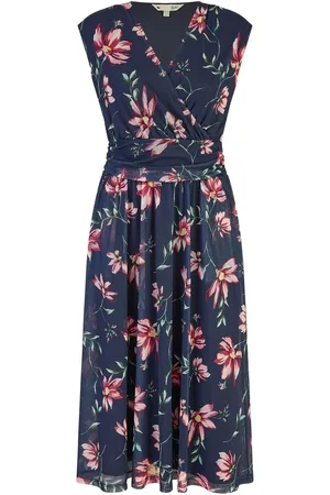 Yumi Floral Print Mesh Stretch Midi Dress With Pockets40