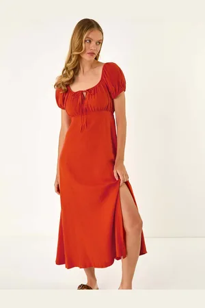 Roman Puff Sleeve Mix Midi Dress38