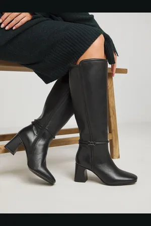 JD Williams Leather Knee High Heeled Boots With Ankle Trim In Wide Fit Super Curvy CalfEU 41 (UK 7)